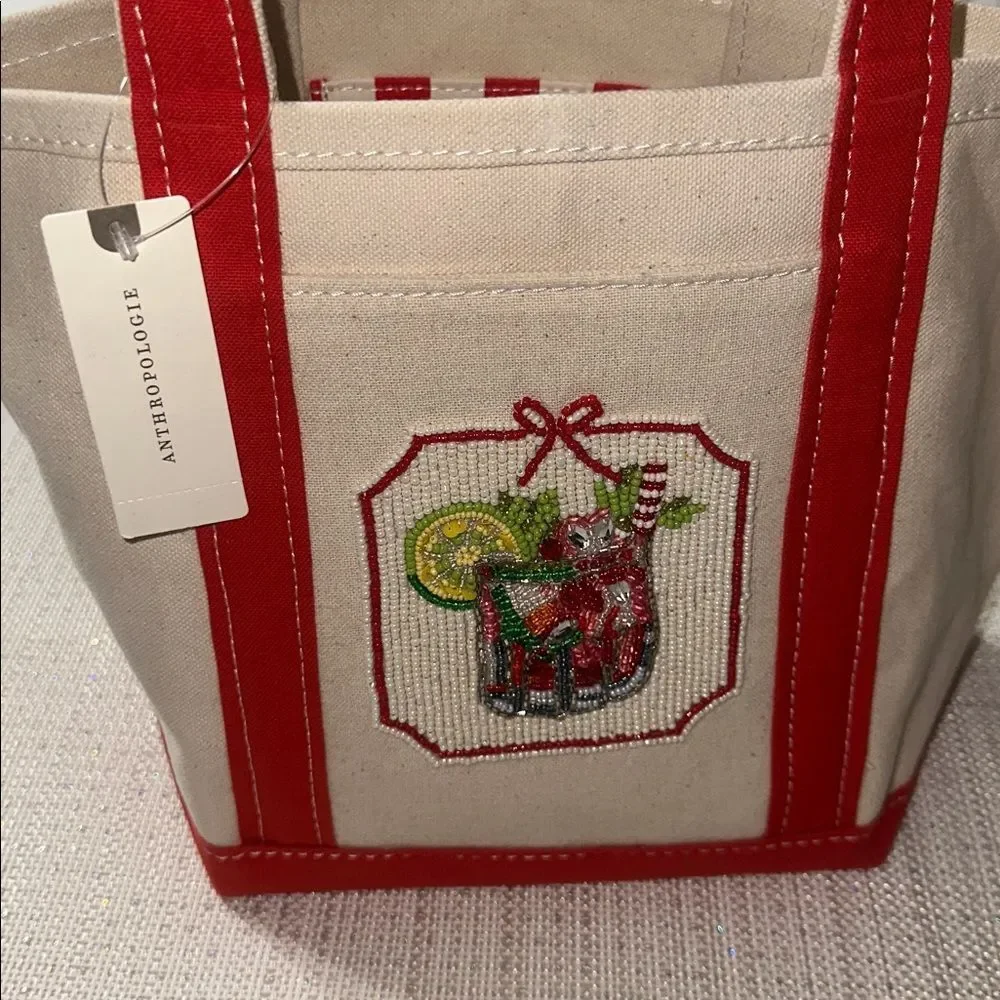 Anthropologie The Hartley Bloody Mary Beaded Cocktail Mini Cotton Canvas Tote - Picture 13 of 16